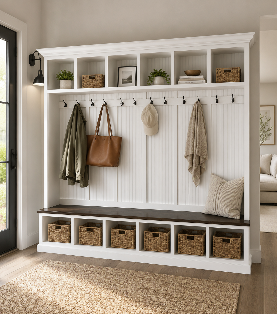 Pennsylvania 6-Section Entryway Bench with Storage – Custom Mudroom Organizer | Wood Hall Tree Seating - Griffin Furniture