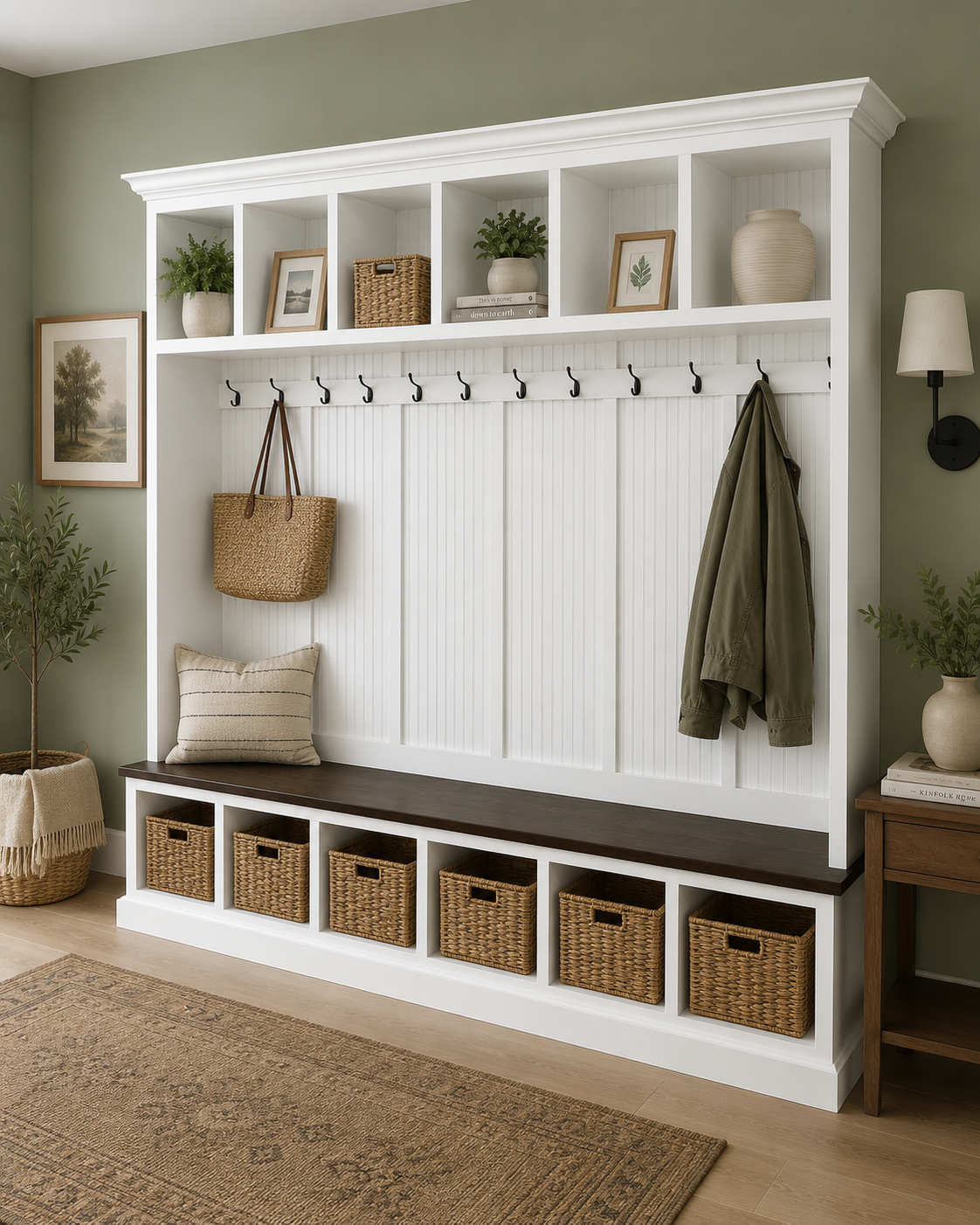 Pennsylvania 6-Section Entryway Bench with Storage – Custom Mudroom Organizer | Wood Hall Tree Seating - Griffin Furniture