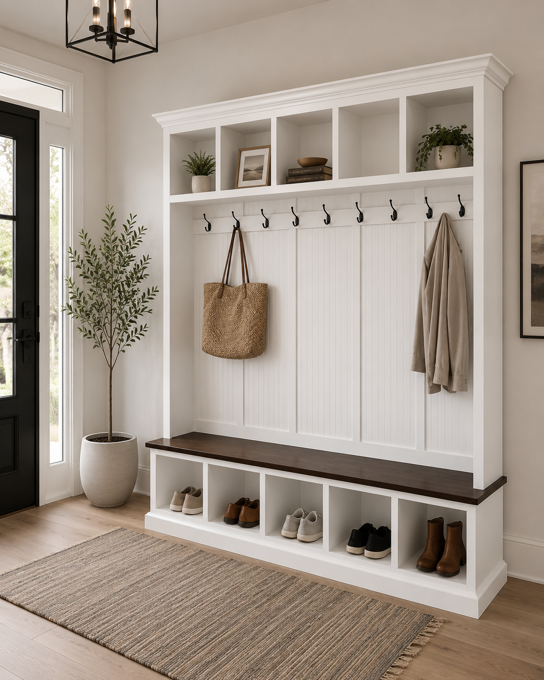 Pennsylvania 5-Section Entryway Bench with Storage – Custom Mudroom Seating | Wood Hall Tree Organizer - Griffin Furniture