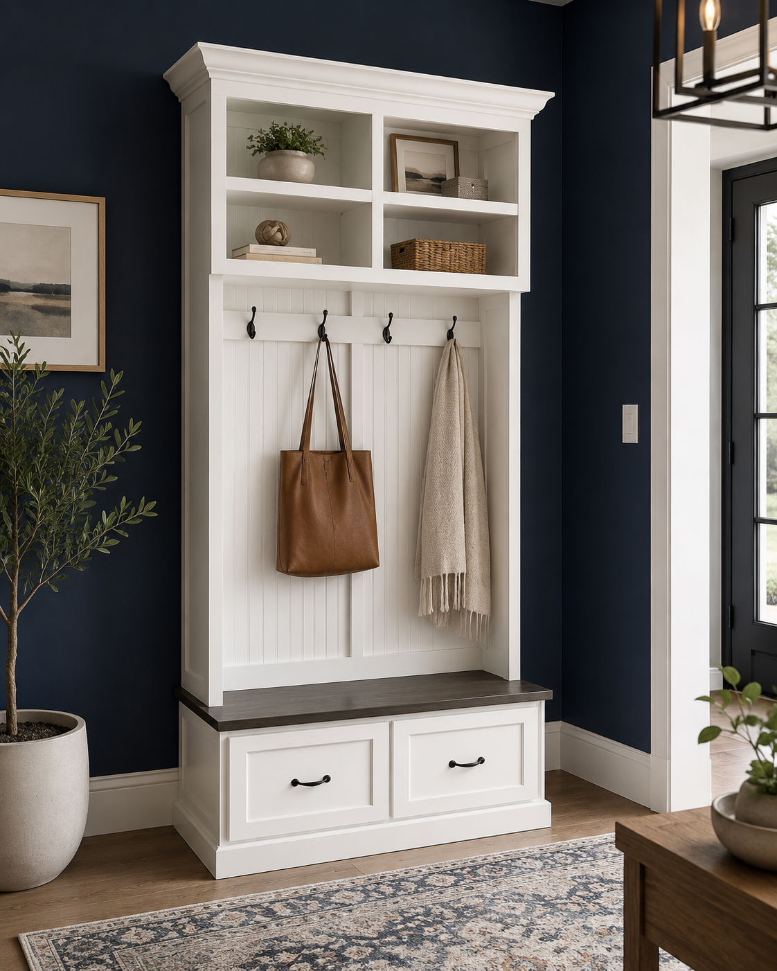 Branson Hall Tree Entryway Bench with Shoe Rack & Mudroom Storage | 2-Section Coat Organizer - Griffin Furniture