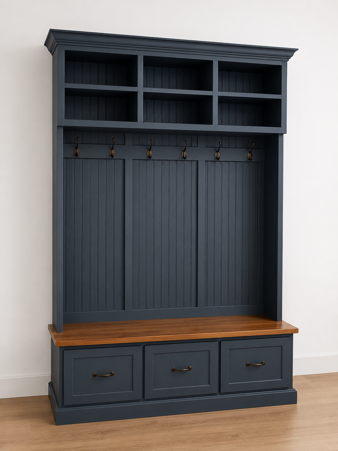 Branson Entryway Bench with Shoe Storage | 3-Section Mudroom Bench, Hall Tree & Wall-Mount Coat Rack – Custom Wood Furniture - Griffin Furniture