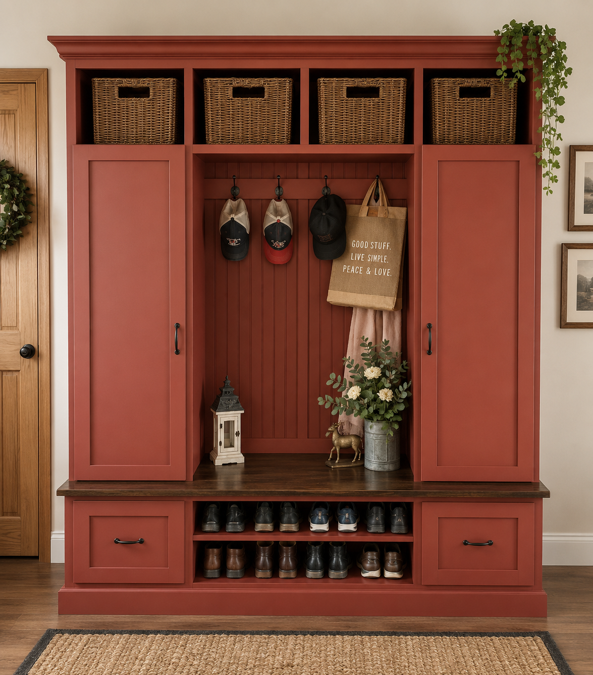 Florida Mudroom Locker Bench with Hall Tree | Custom Storage Solution for Entryways - Griffin Furniture