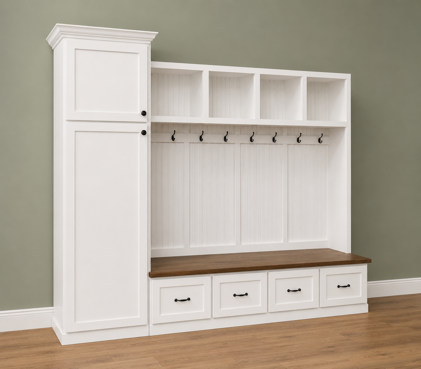 Holbrook Standing Coat Rack | Entryway Shoe Storage Bench | Hall Tree | Shoe Storage | Mudroom Locker (4-section) - Griffin Furniture
