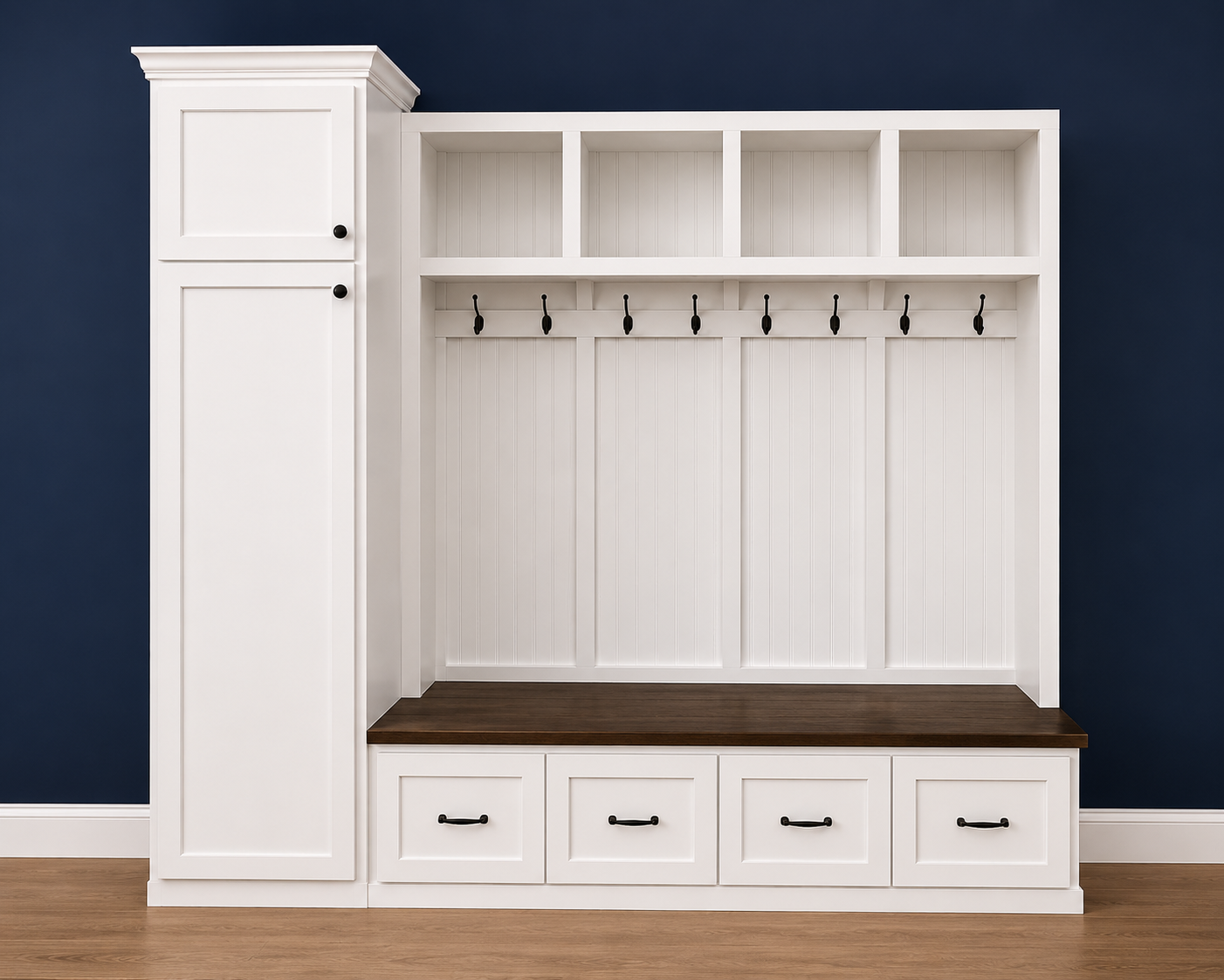 Holbrook Standing Coat Rack | Entryway Shoe Storage Bench | Hall Tree | Shoe Storage | Mudroom Locker (4-section) - Griffin Furniture