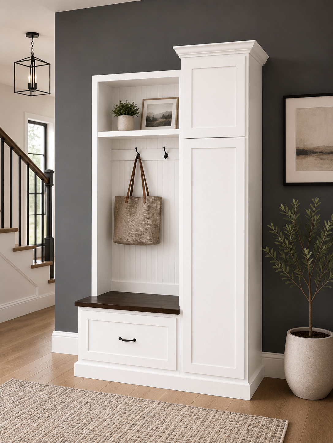 Holbrook Entryway Shoe Bench Hall Tree | 1-Section Mudroom Organizer | Wood Coat Rack with Storage - Griffin Furniture
