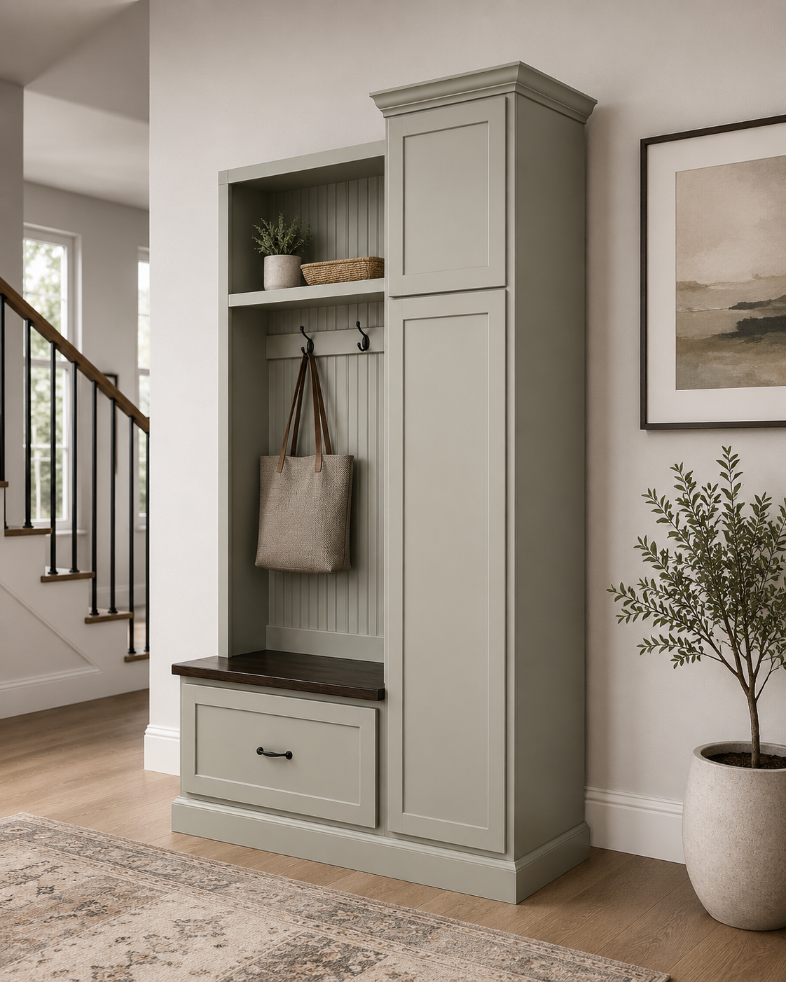 Holbrook Entryway Shoe Bench Hall Tree | 1-Section Mudroom Organizer | Wood Coat Rack with Storage - Griffin Furniture