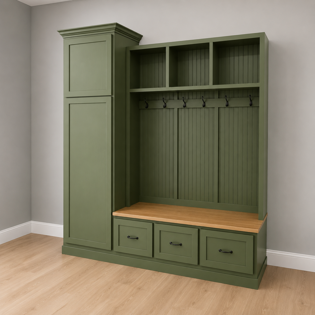 Holbrook Entryway Bench with Shoe Storage |3-Section Wood Mudroom Organizer | Hall Tree Style Mud Bench - Griffin Furniture