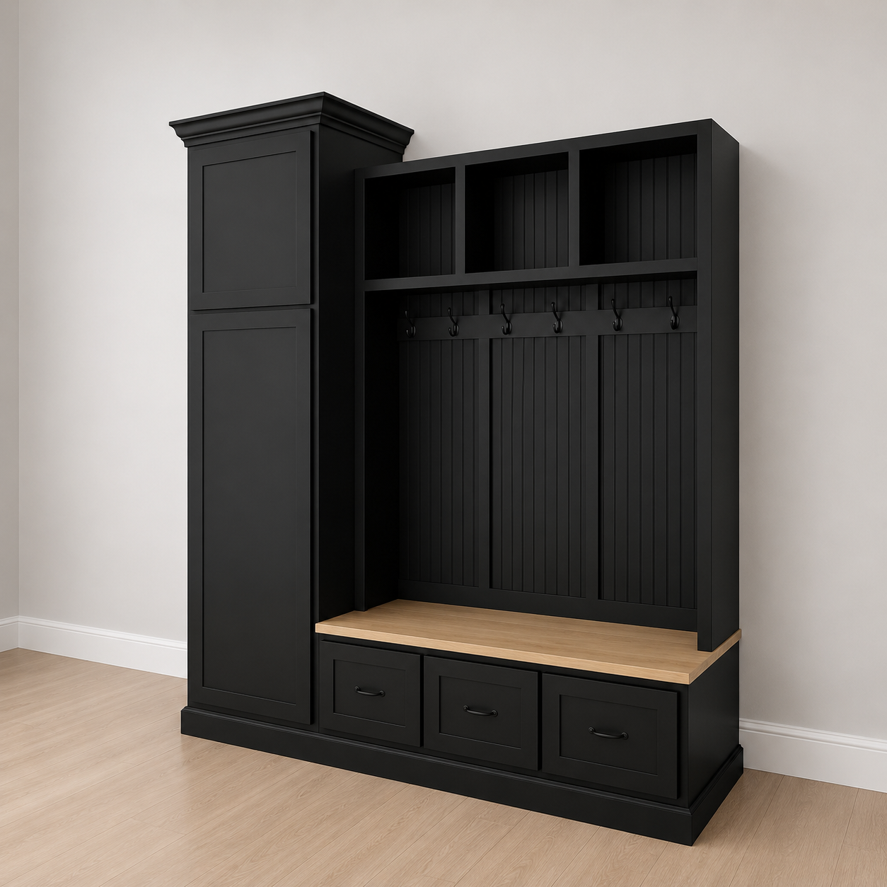 Holbrook Entryway Bench with Shoe Storage |3-Section Wood Mudroom Organizer | Hall Tree Style Mud Bench - Griffin Furniture