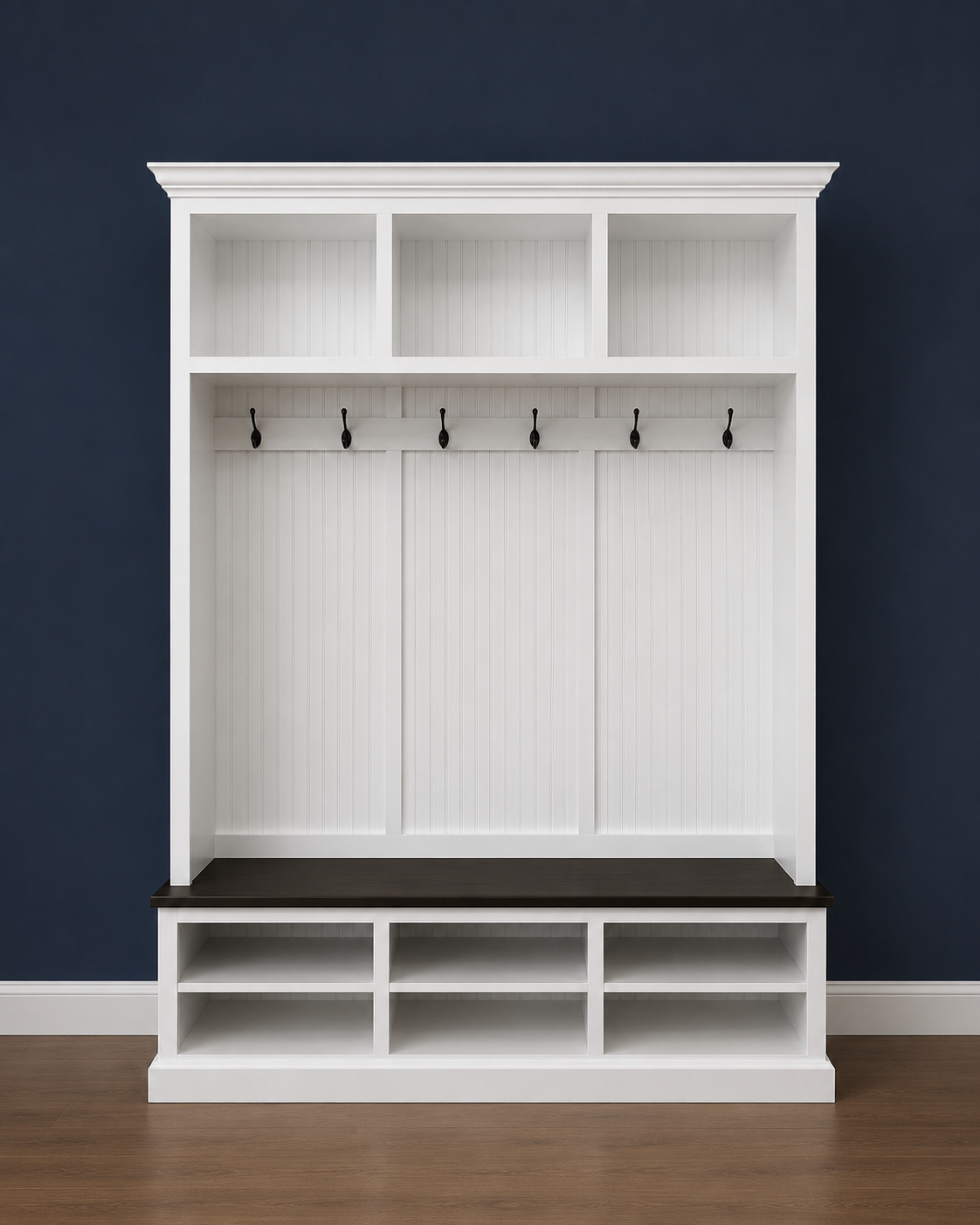 Moraga Mudroom entryway bench hall tree coat rack shoe storage (3 section) - Griffin Furniture