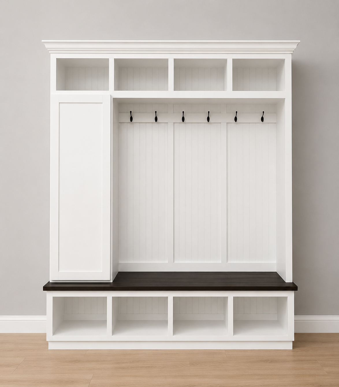 Dallas Hall Tree Bench with Coat Rack | 4-Section Mudroom Storage Solution | Custom Mudroom Furniture - Griffin Furniture