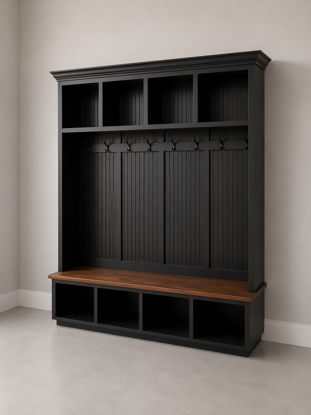 Houston Hall Tree with Bench and Shoe Storage | Wood Mudroom Organizer | Entryway Coat Rack with Cubbies 4-section