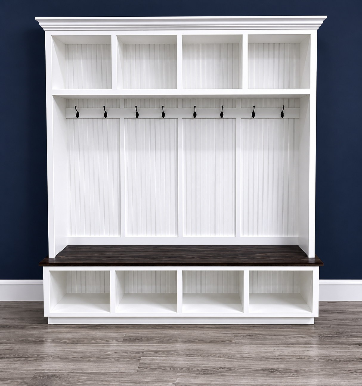 Houston 4-Section Hall Tree with Bench and Shoe Storage | Wood Mudroom Organizer | Entryway Coat Rack with Cubbies
