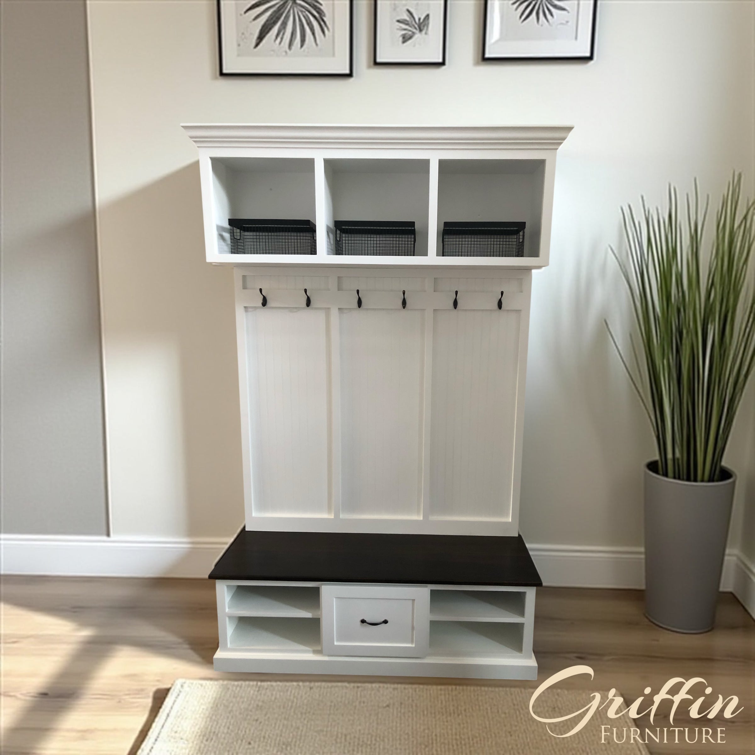 Birmingham Entryway Shoe Storage Bench with Coat Rack | Hall Tree & Mudroom Bench – Custom Wood Furniture