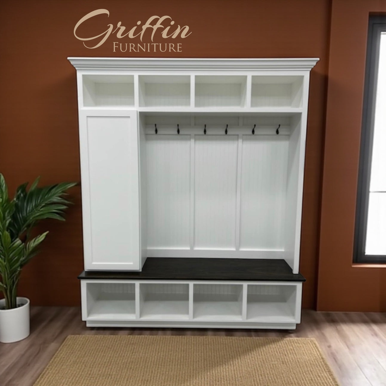Dallas Hall Tree Bench with Coat Rack | 4-Section Mudroom Storage Solution | Custom Mudroom Furniture