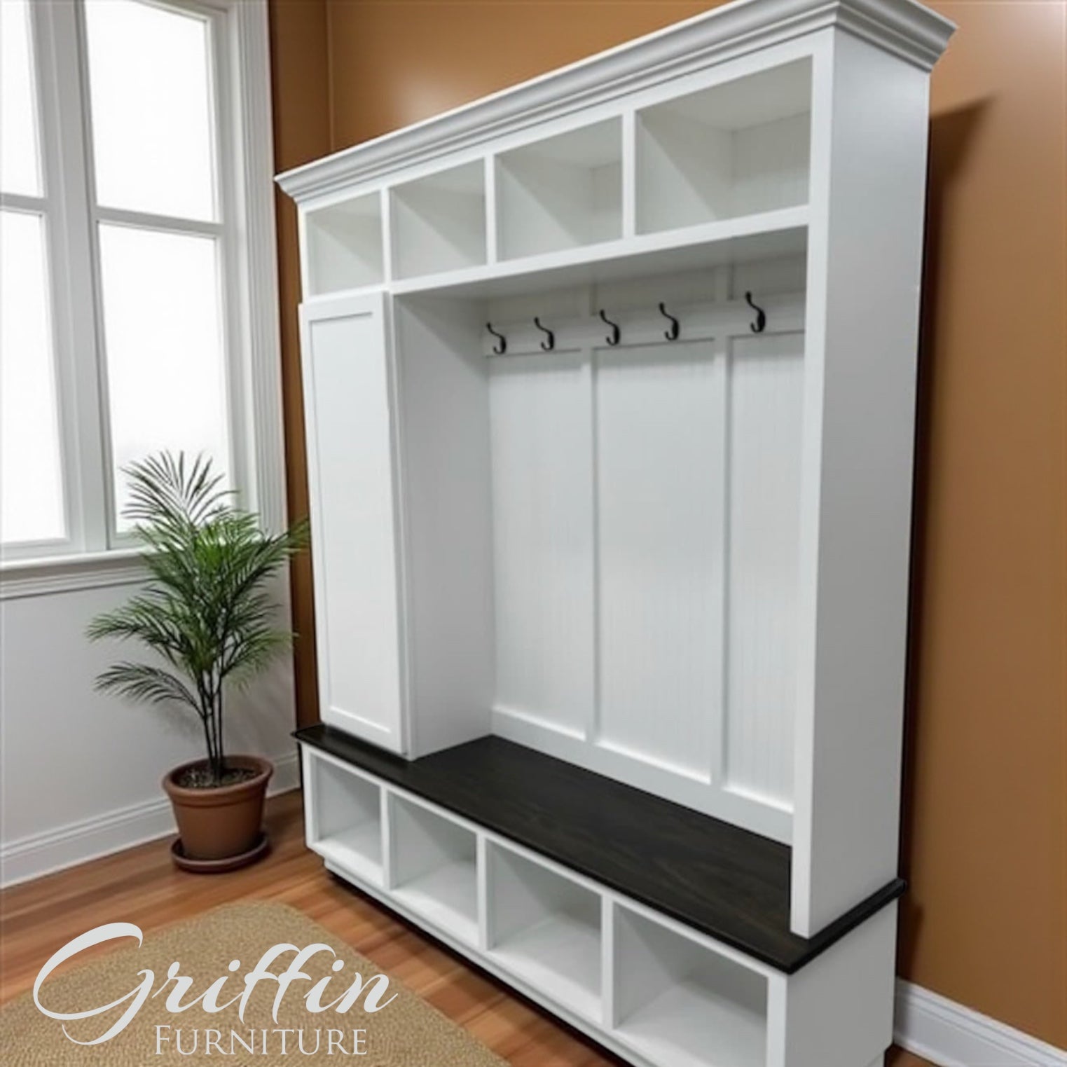 Dallas Hall Tree Bench with Coat Rack | 4-Section Mudroom Storage Solution | Custom Mudroom Furniture