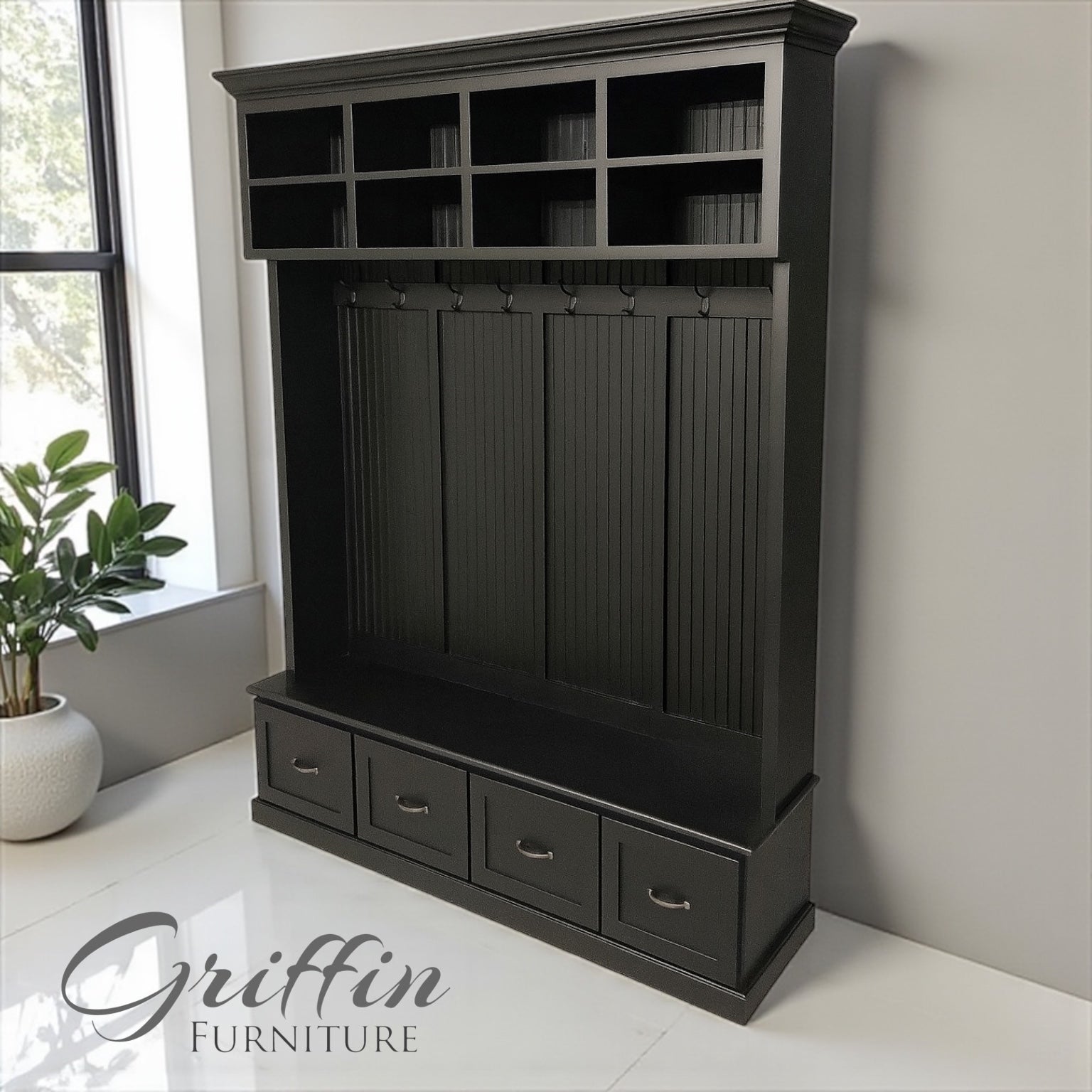 Branson Entryway Bench with Shoe Storage | 4-Section Mudroom Bench, Hall Tree & Wall-Mount Coat Rack – Custom Wood Furniture