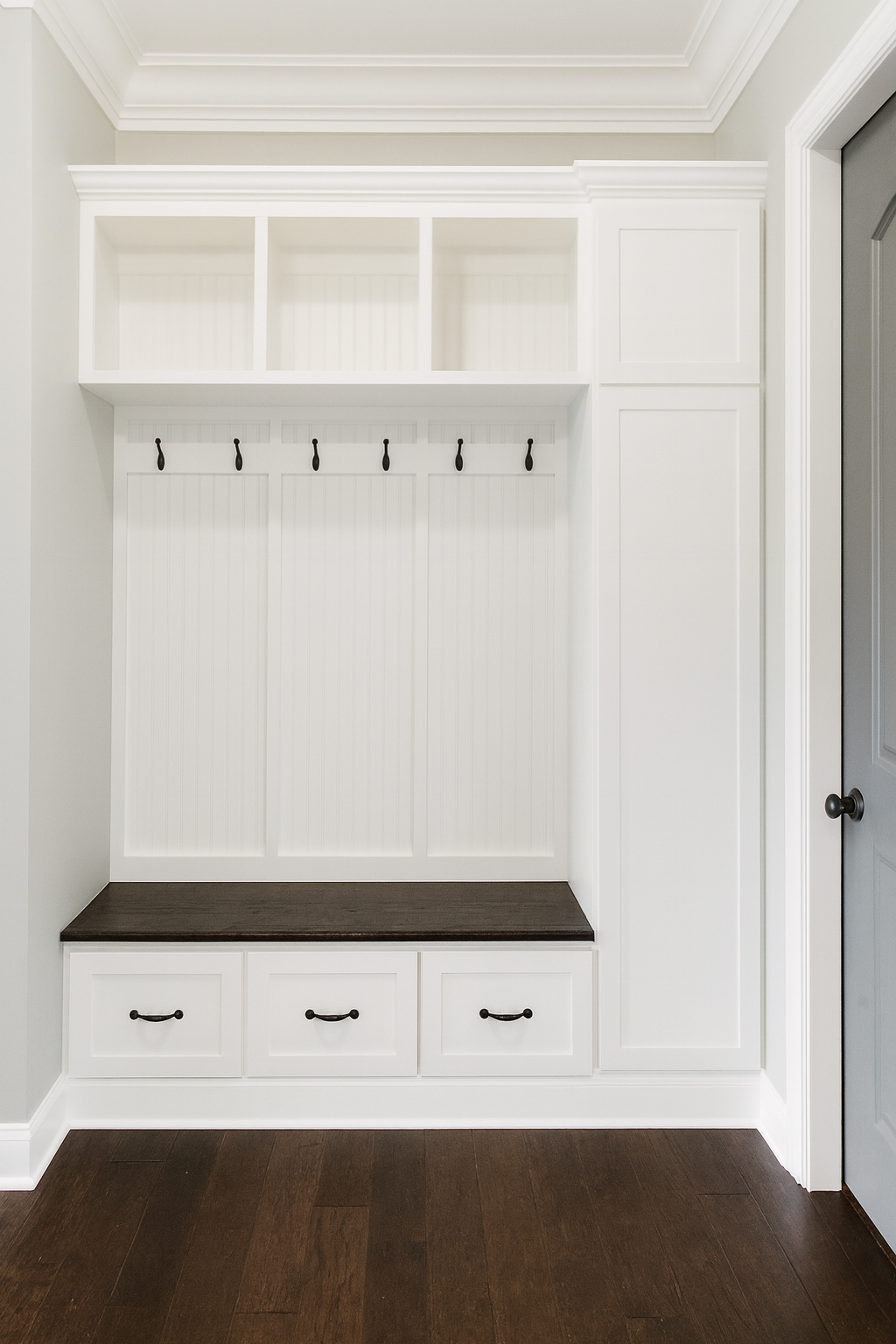 Indiana Entryway Bench with Storage | 3-Section Mudroom Organizer | Solid Wood Front Door Hall Tree Seat
