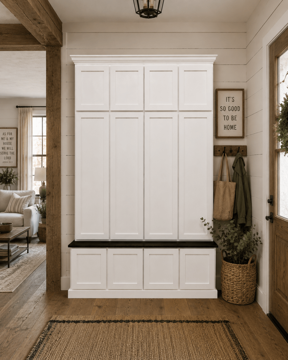 Ashville Entryway Shoe Storage Bench | Custom Mudroom Hall Tree with Drawers, Cubbies & Hooks | Wood Entryway Furniture