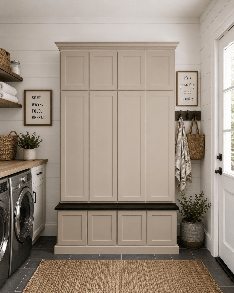 Ashville Entryway Shoe Storage Bench | Custom Mudroom Hall Tree with Drawers, Cubbies & Hooks | Wood Entryway Furniture