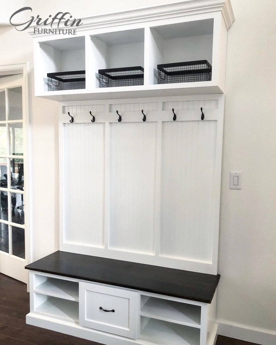 Birmingham Entryway Shoe Storage Bench with Coat Rack | Hall Tree & Mudroom Bench – Custom Wood Furniture
