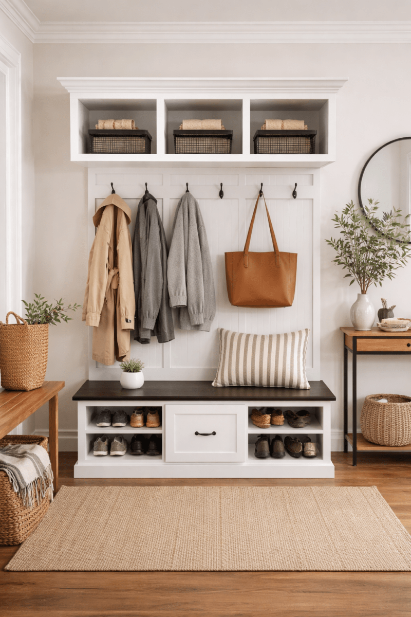 Birmingham Entryway Shoe Storage Bench with Coat Rack | Hall Tree & Mudroom Bench – Custom Wood Furniture