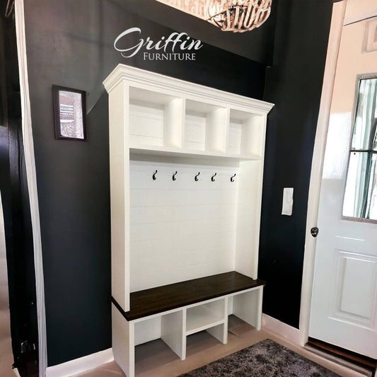 Bluffton Hall Tree | Shoe Storage Bench | Entryway Organization | Mudroom Furniture | Shoe Cabinet | Wall Mount Coat Rack