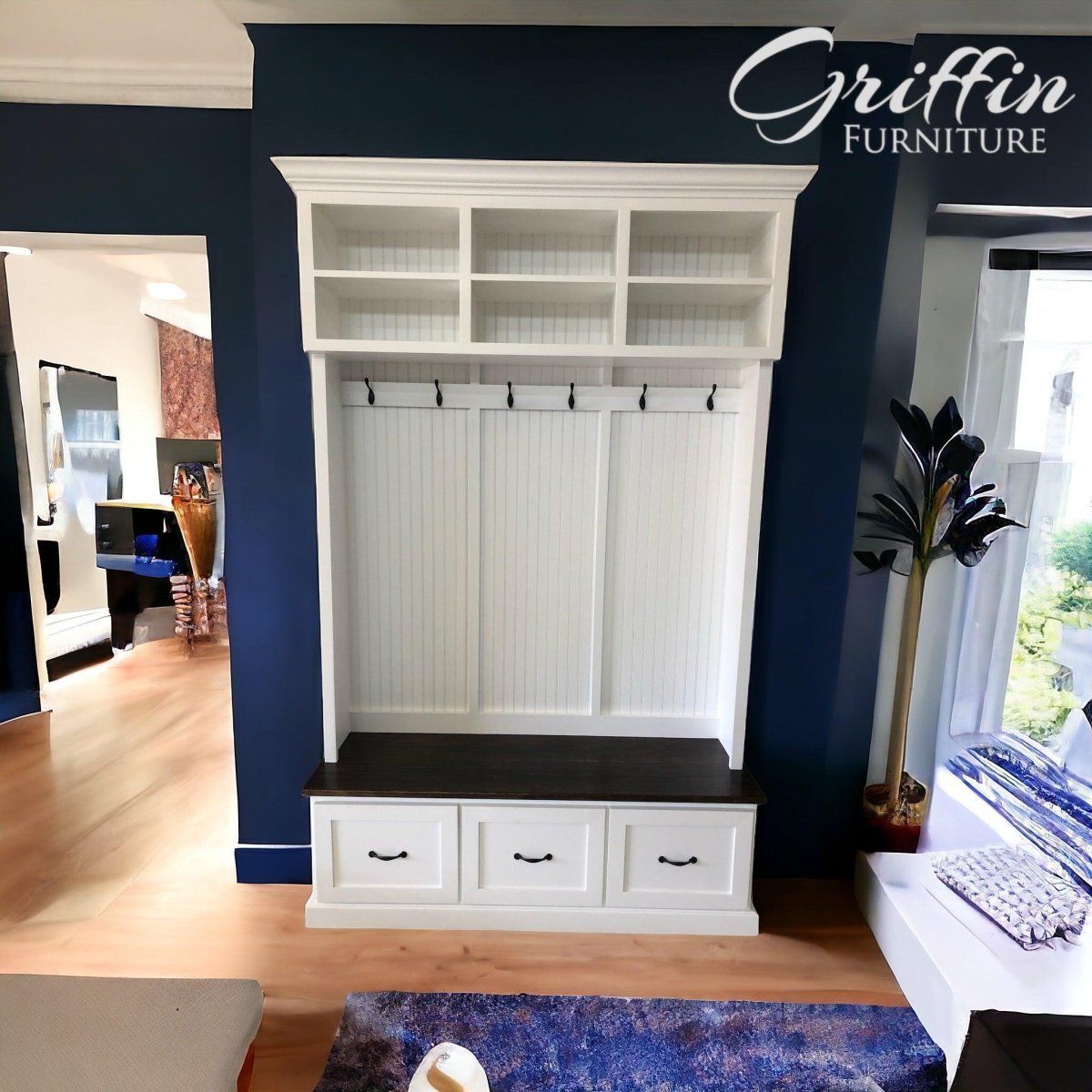Branson Entryway Bench | Mudroom Bench | Shoe Storage | Hall Tree | Wall Mount Coat Rack (3-section).