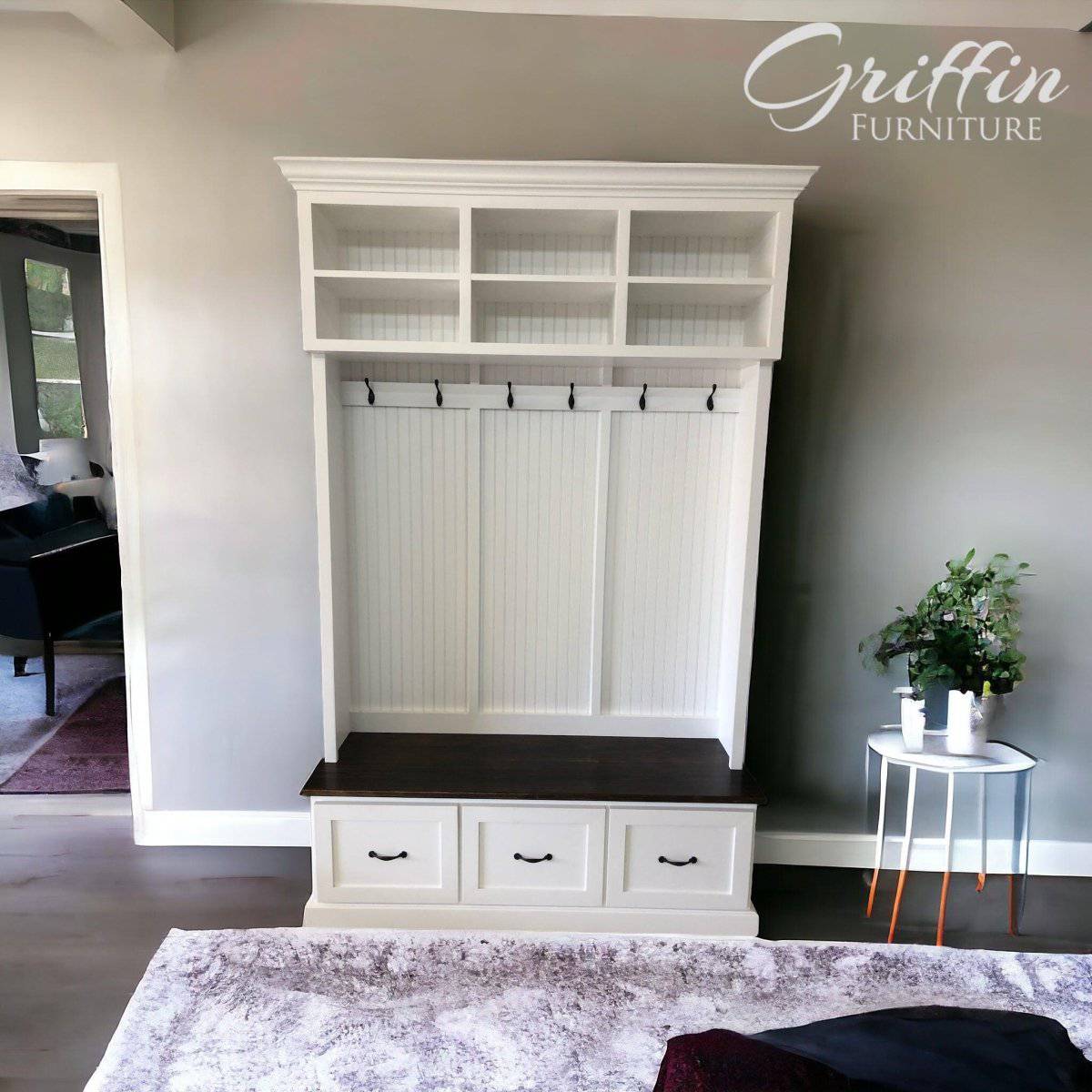 Branson Entryway Bench | Mudroom Bench | Shoe Storage | Hall Tree | Wall Mount Coat Rack (3-section).
