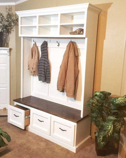 Branson Entryway Bench | Mudroom Bench | Shoe Storage | Hall Tree | Wall Mount Coat Rack (3 - section)