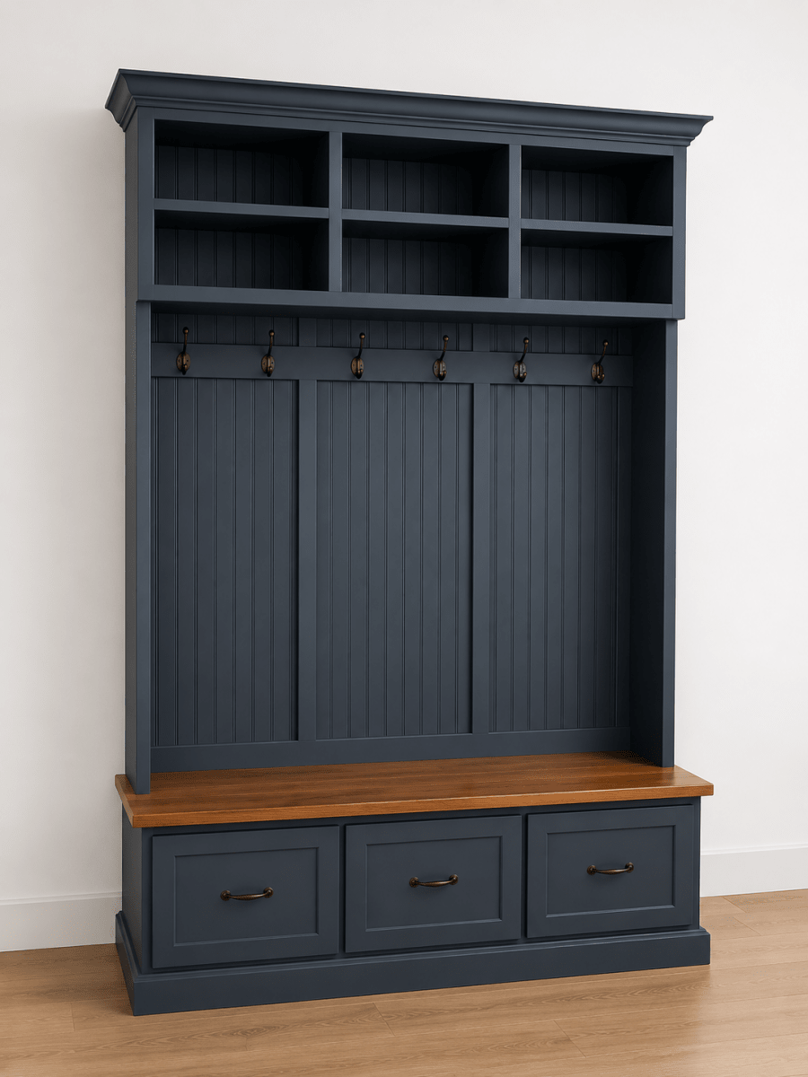 Branson Entryway Bench with Shoe Storage | 3-Section Mudroom Bench, Hall Tree & Wall-Mount Coat Rack – Custom Wood Furniture