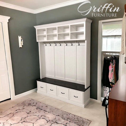 Branson Entryway Storage Bench | Coat Rack | Mudroom Organization | Entryway Furniture | Shoe Storage | Hall Tree (4 - section)