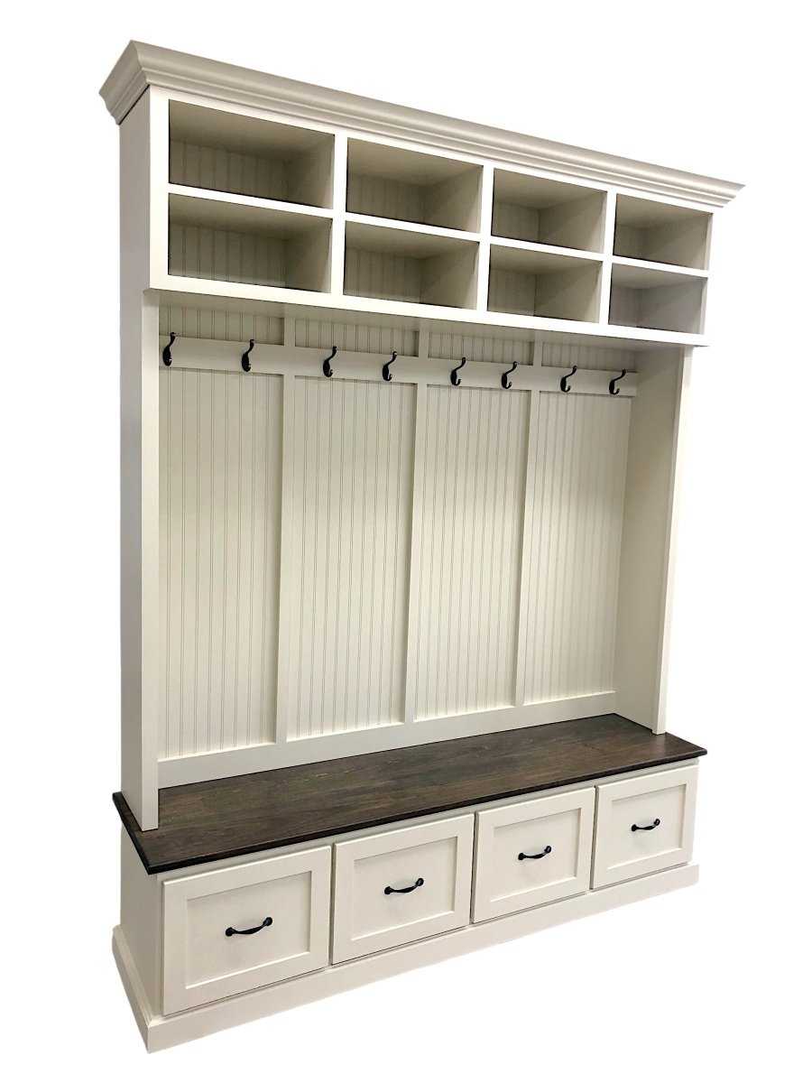 Branson Entryway Storage Bench with Coat Rack | 4-Section Hall Tree for Mudroom Organization | Custom Entryway Furniture