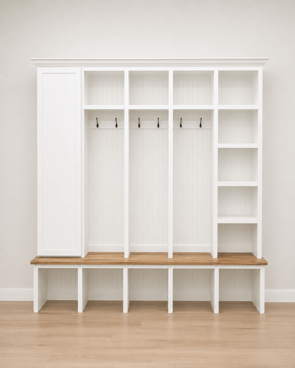 Colorado Mudroom Locker Bench with Hall Tree | Custom Storage Solution for Entryways