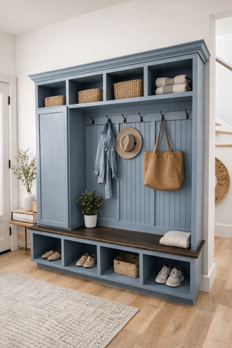 Dallas Hall Tree Bench with Coat Rack | 4-Section Mudroom Storage Solution | Custom Mudroom Furniture