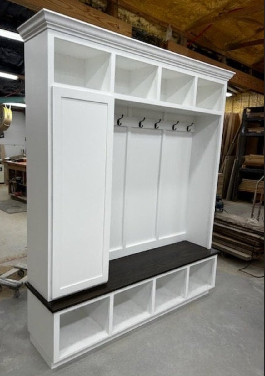 Dallas Hall Tree Bench with Coat Rack | 4-Section Mudroom Storage Solution | Custom Mudroom Furniture