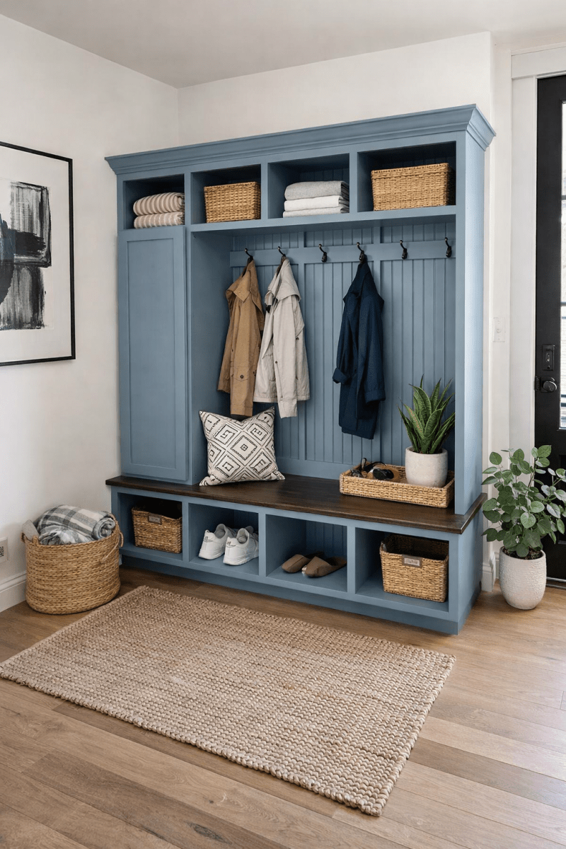 Dallas Hall Tree Bench with Coat Rack | 4-Section Mudroom Storage Solution | Custom Mudroom Furniture