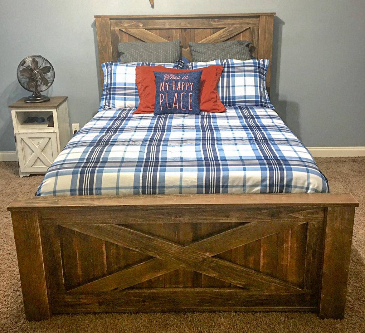 Douglas Farmhouse Wood Bed Frame with Storage Drawers | King & Queen Size Platform Bed | Rustic Solid Wood Frame