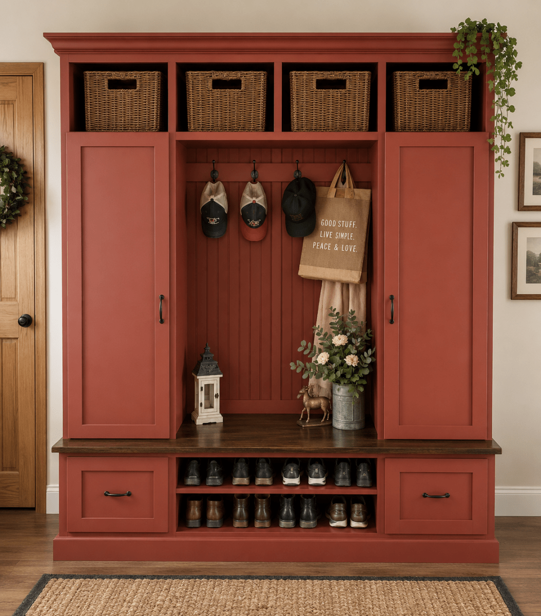 Florida Mudroom Locker Bench with Hall Tree | Custom Storage Solution for Entryways