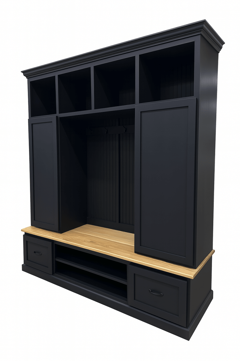 Florida Mudroom Locker Bench with Hall Tree | Custom Storage Solution for Entryways