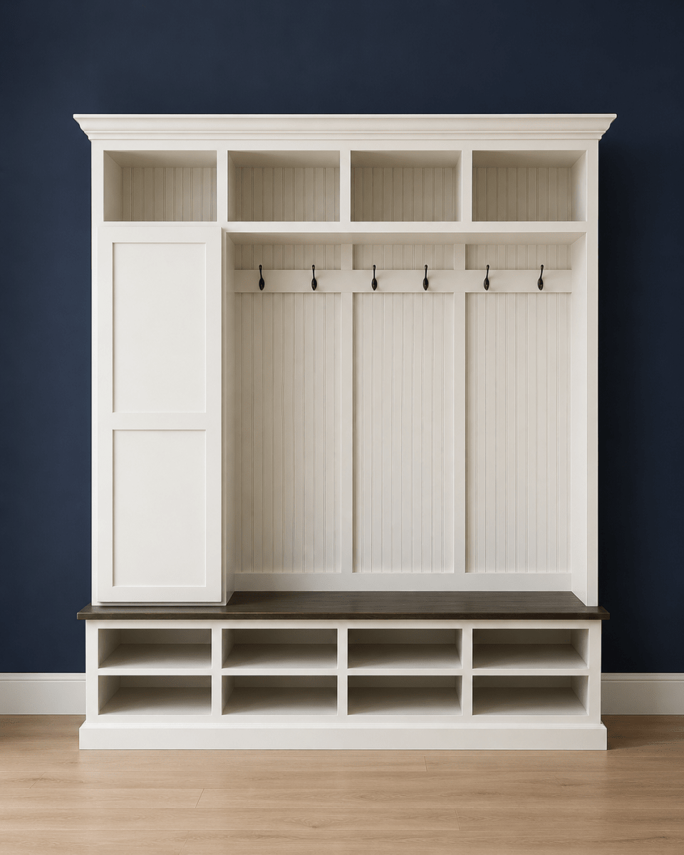 Fort Myers Entryway Shoe Cabinet | 4-Section Hall Tree Bench & Mudroom Storage