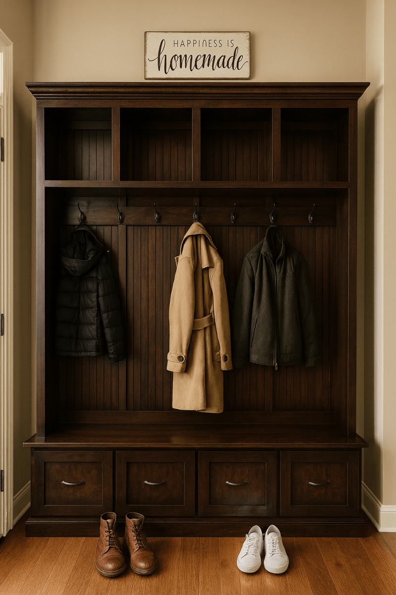 Georgia 4-Section Mudroom Bench with Drawers | Entryway Hall Tree Coat Rack Storage Furniture