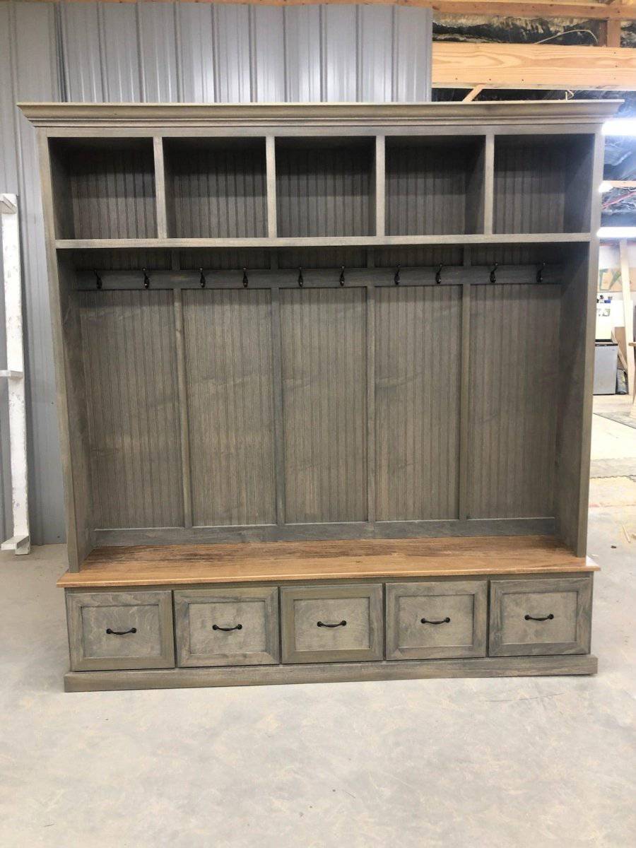 Georgia 5-Section Mudroom Bench with Shoe Storage | Entryway Hall Tree & Coat Rack | Solid Wood Mudbench Organizer Cabinet