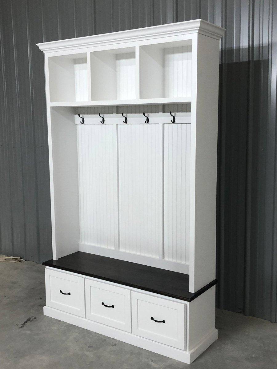 Georgia Entryway Hall Tree with Storage | 3-section Custom Mudroom Bench | Shoe Cabinet & Coat Rack | Griffin Furniture