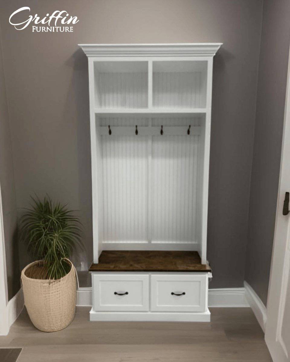 Georgia Mudroom Bench with Shoe Storage | 2-Section Hall Tree Coat Rack | Entryway Organizer Cabinet | Mudbench Furniture
