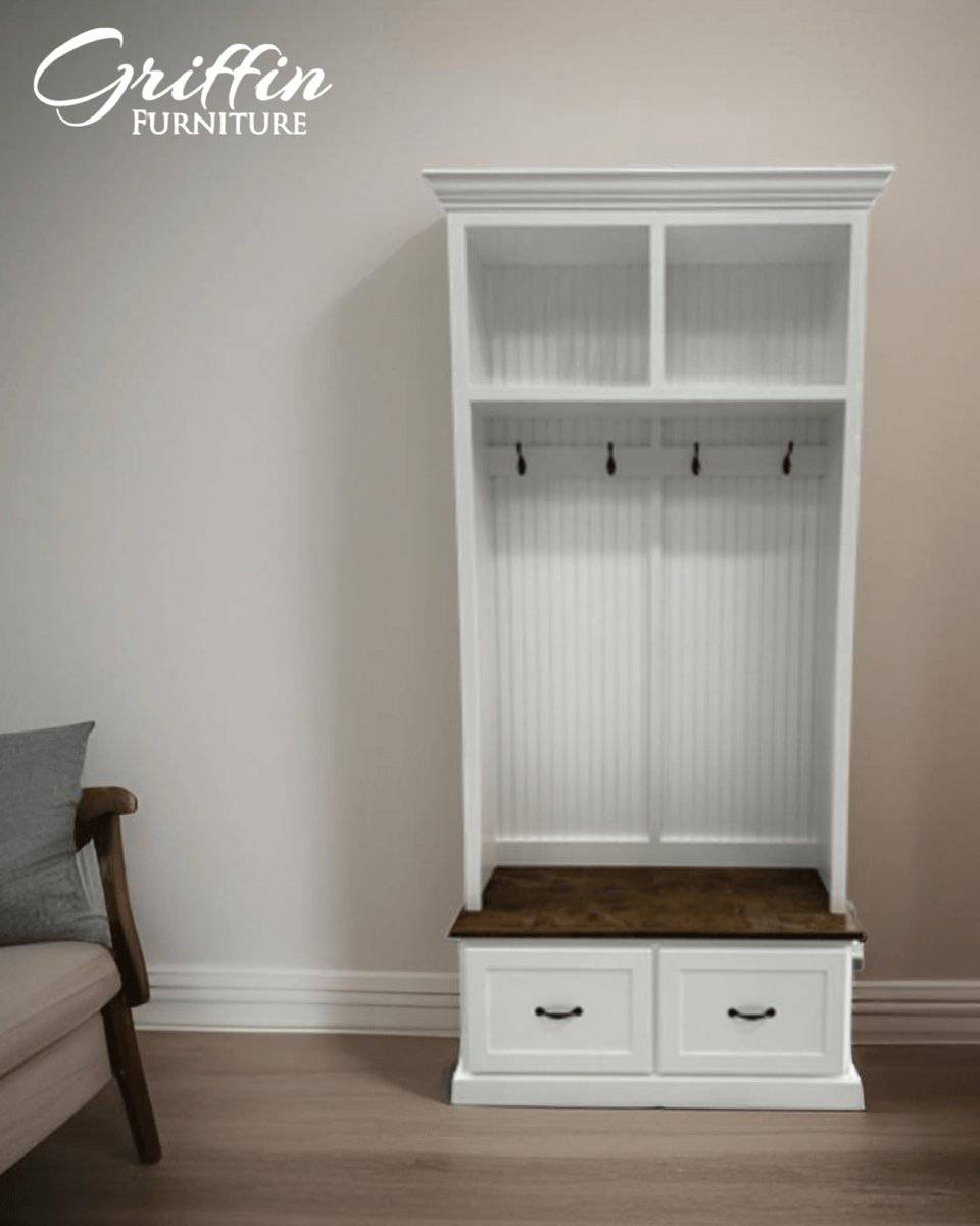 Georgia Mudroom Bench with Shoe Storage | 2-Section Hall Tree Coat Rack | Entryway Organizer Cabinet | Wood Mudbench Furniture