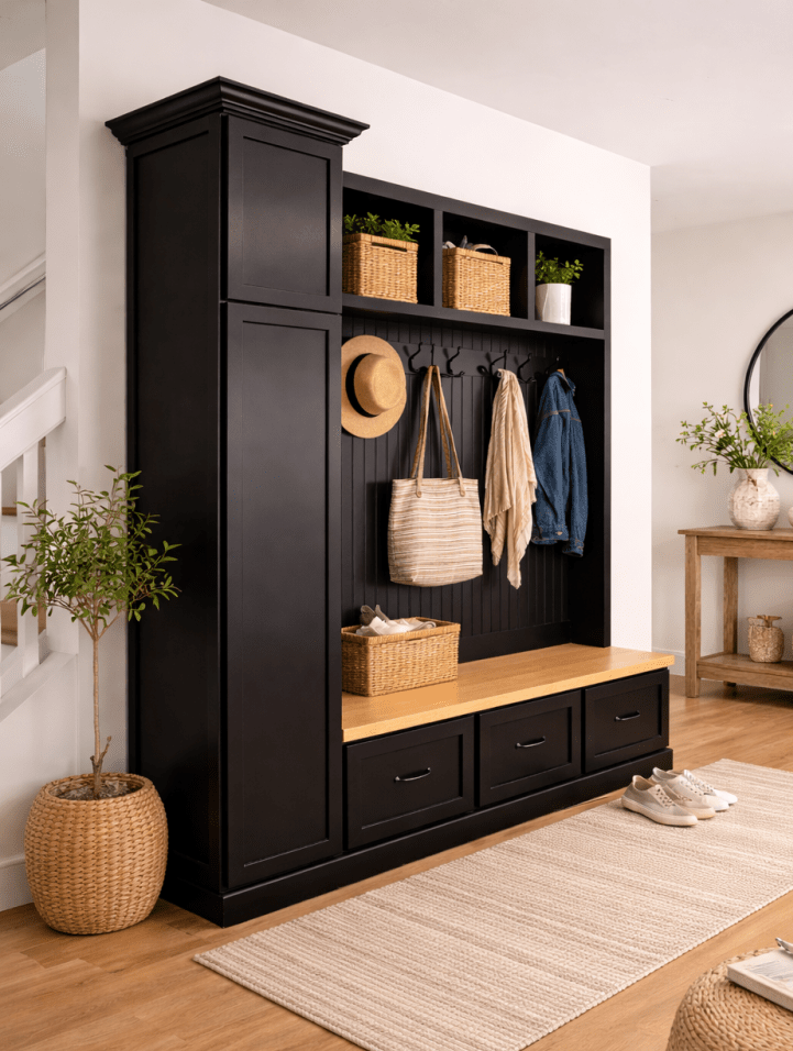Holbrook Entryway Bench with Shoe Storage | Wood Mudroom Organizer | Hall Tree Style Mud Bench (3-section)