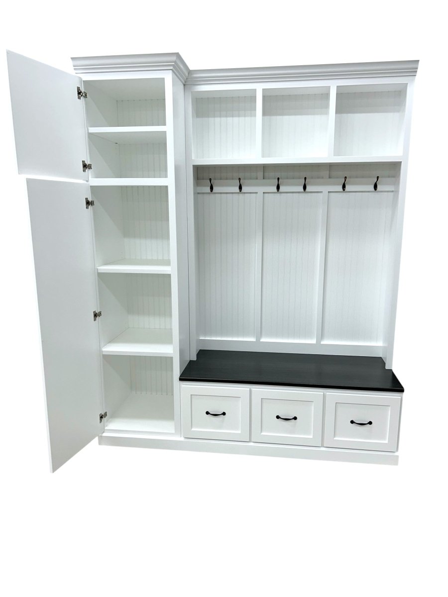 Holbrook Entryway Bench with Shoe Storage | Wood Mudroom Organizer | Hall Tree Style Mud Bench (3-section)