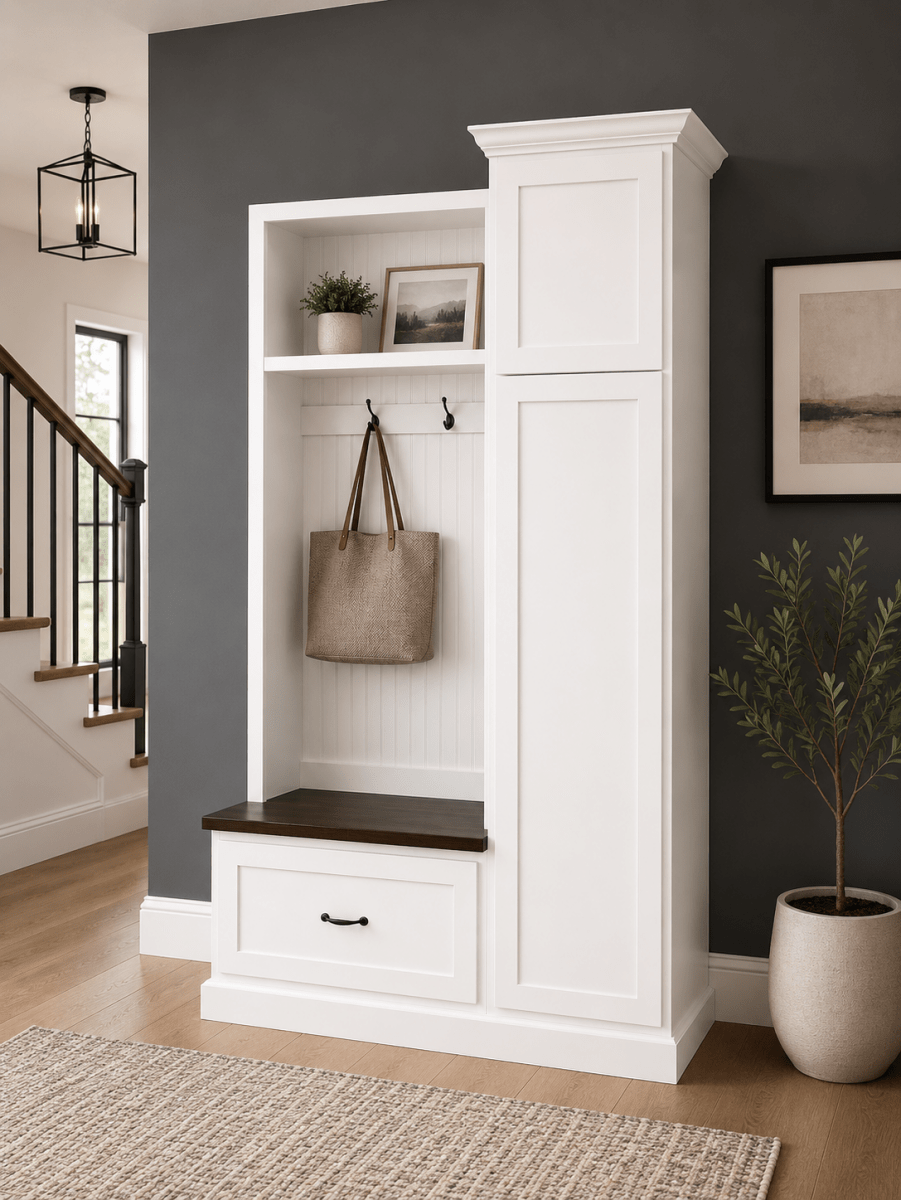 Holbrook Entryway Shoe Bench Hall Tree | 1-Section Mudroom Organizer | Wood Coat Rack with Storage