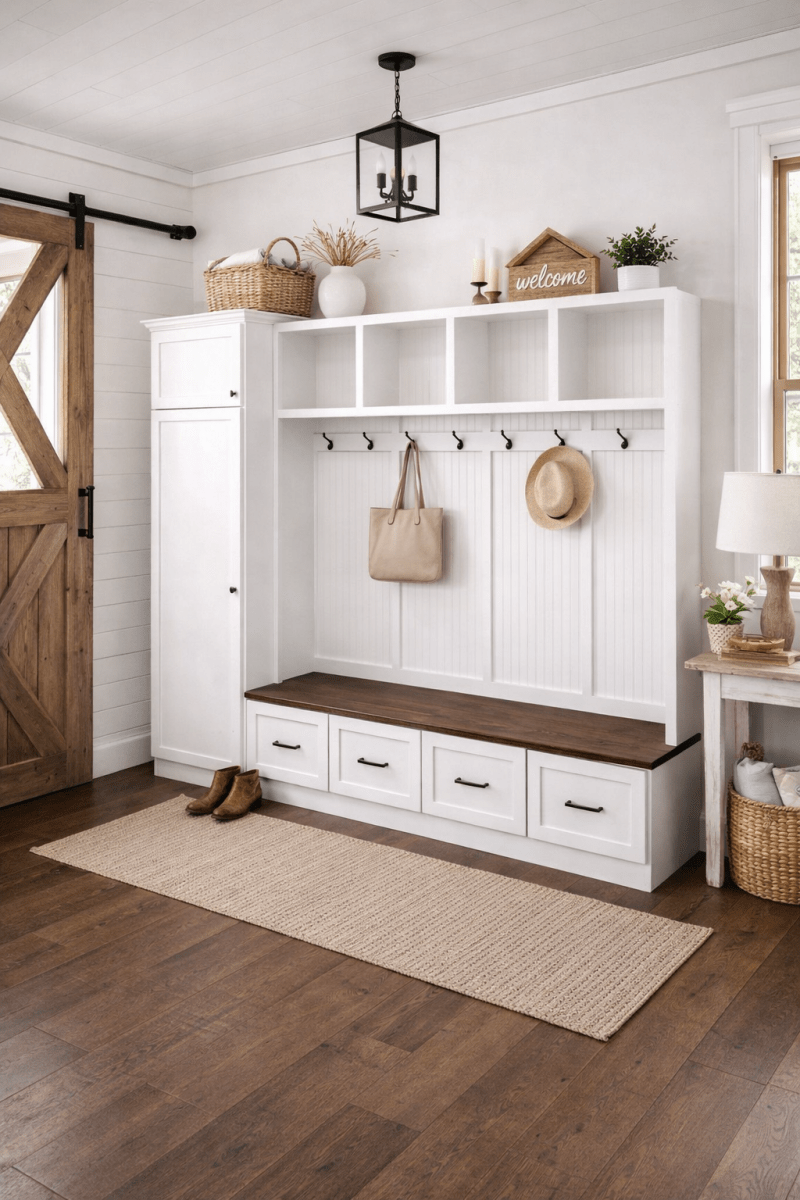 Holbrook Standing Coat Rack | Entryway Shoe Storage Bench | Hall Tree | Shoe Storage | Mudroom Locker (4-section)