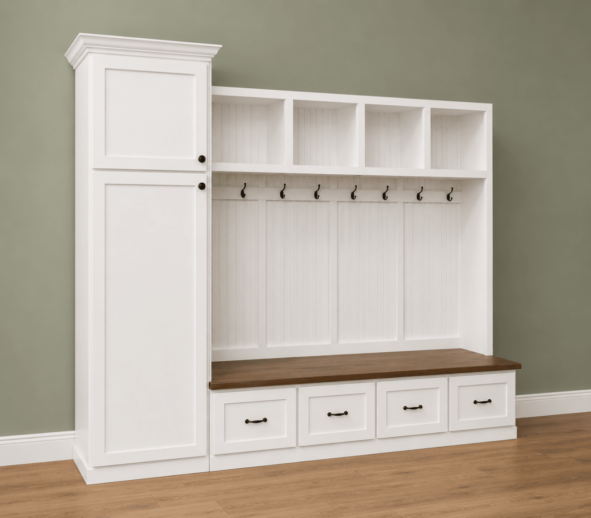 Holbrook Standing Coat Rack | Entryway Shoe Storage Bench | Hall Tree | Shoe Storage | Mudroom Locker (4-section)